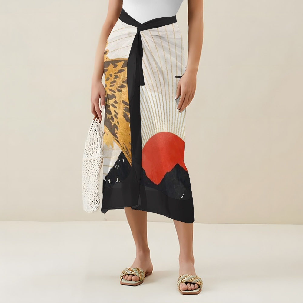 Women's Crane Print Tie-up One-piece Swimsuit