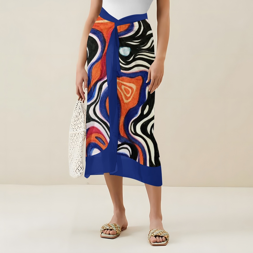 Women's Abstract Wave Print Tie-up One-piece Swimsuit