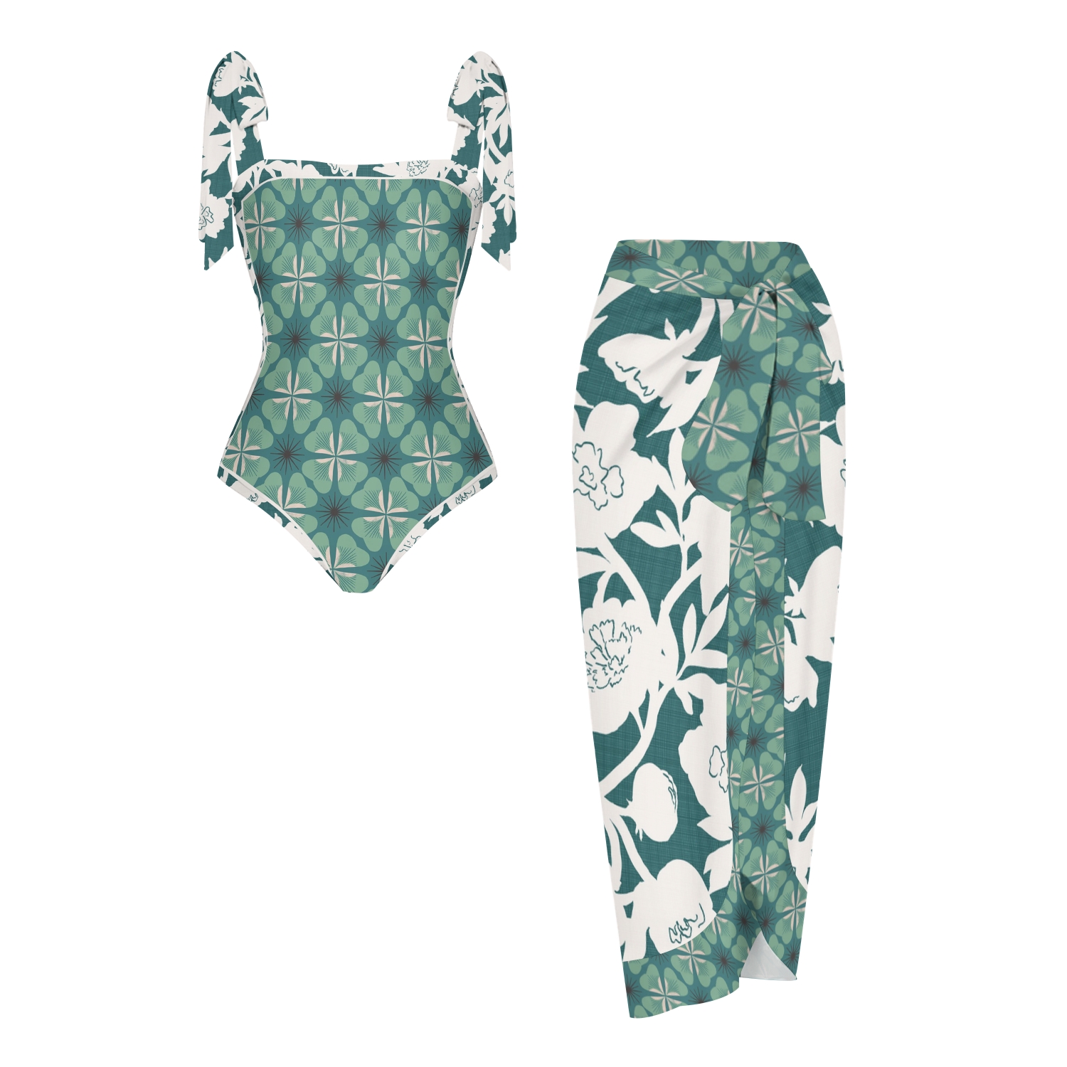 Women's Retro Floral Print Tie-up One-piece Swimsuit