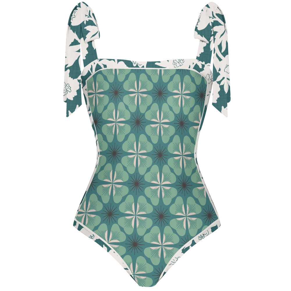 Women's Retro Floral Print Tie-up One-piece Swimsuit