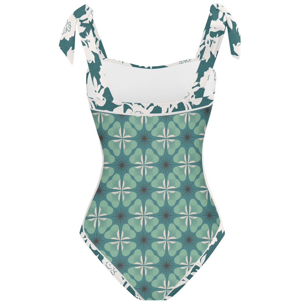 Women's Retro Floral Print Tie-up One-piece Swimsuit