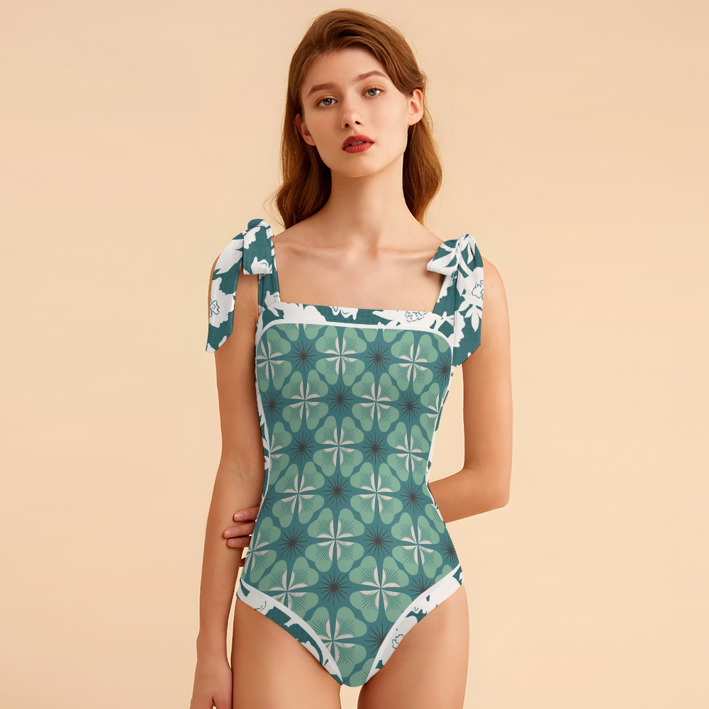 Women's Retro Floral Print Tie-up One-piece Swimsuit