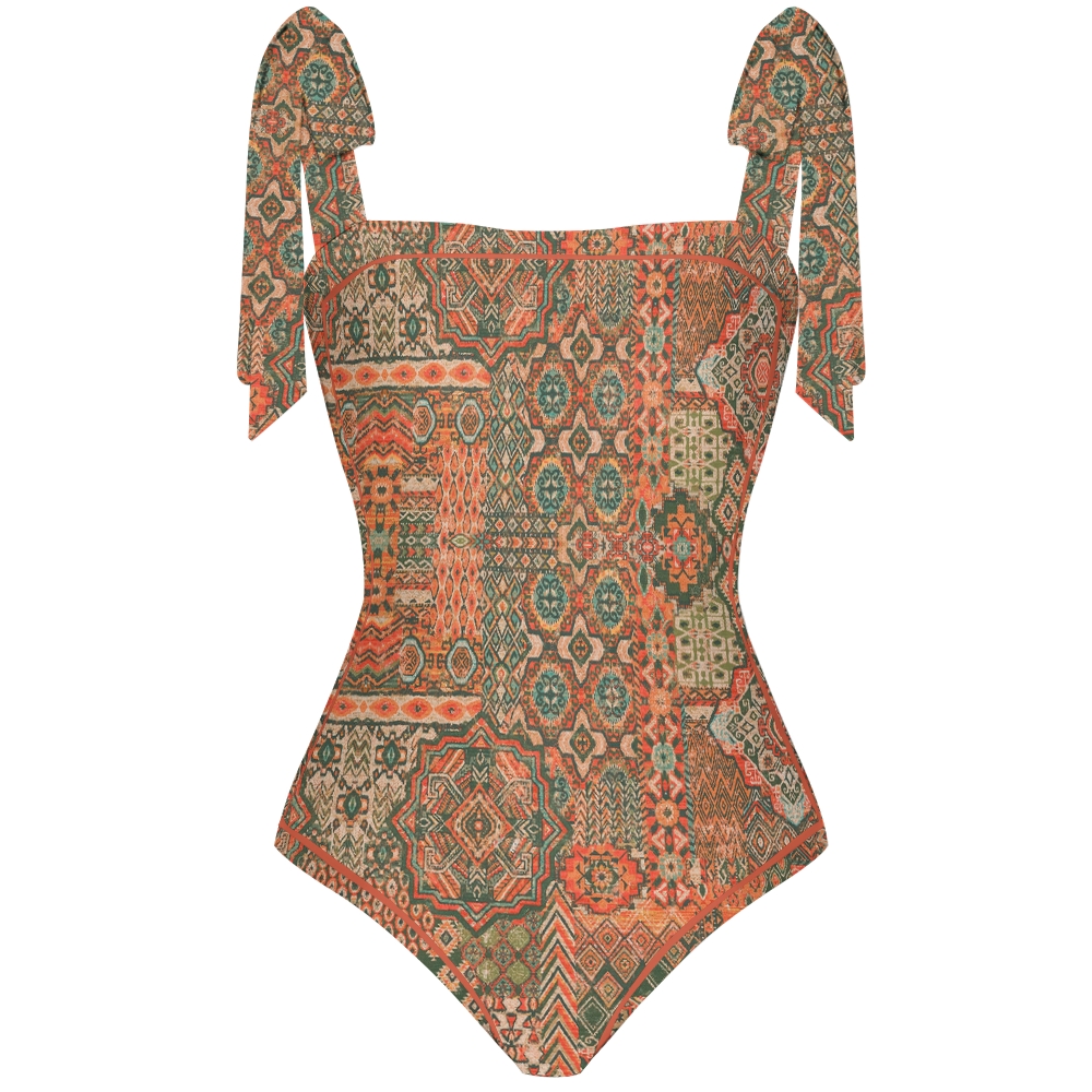 Women's Boho Tribal Geometric Print Tie-up One-piece Swimsuit