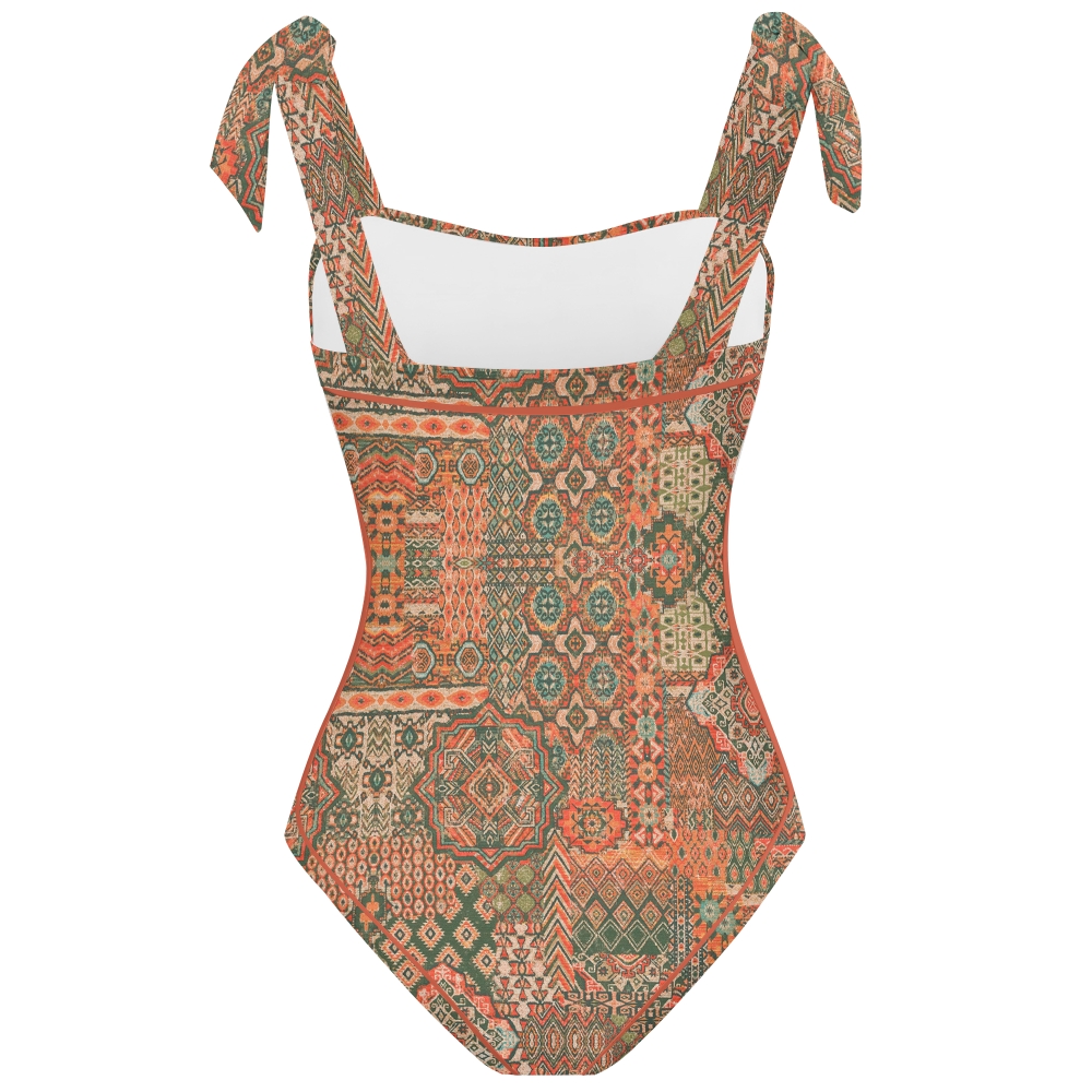 Women's Boho Tribal Geometric Print Tie-up One-piece Swimsuit