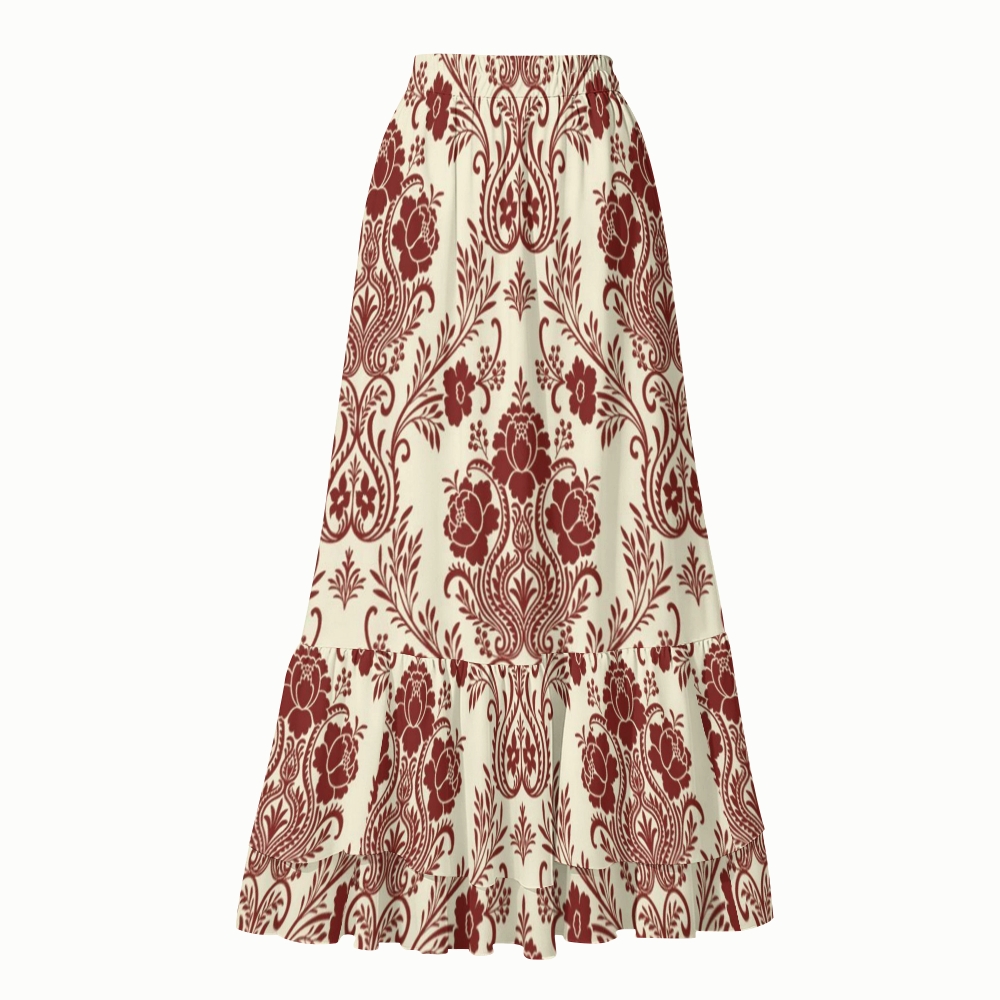 Vintage Baroque Paisley Halter Side Tie Tankini Set With Skirt