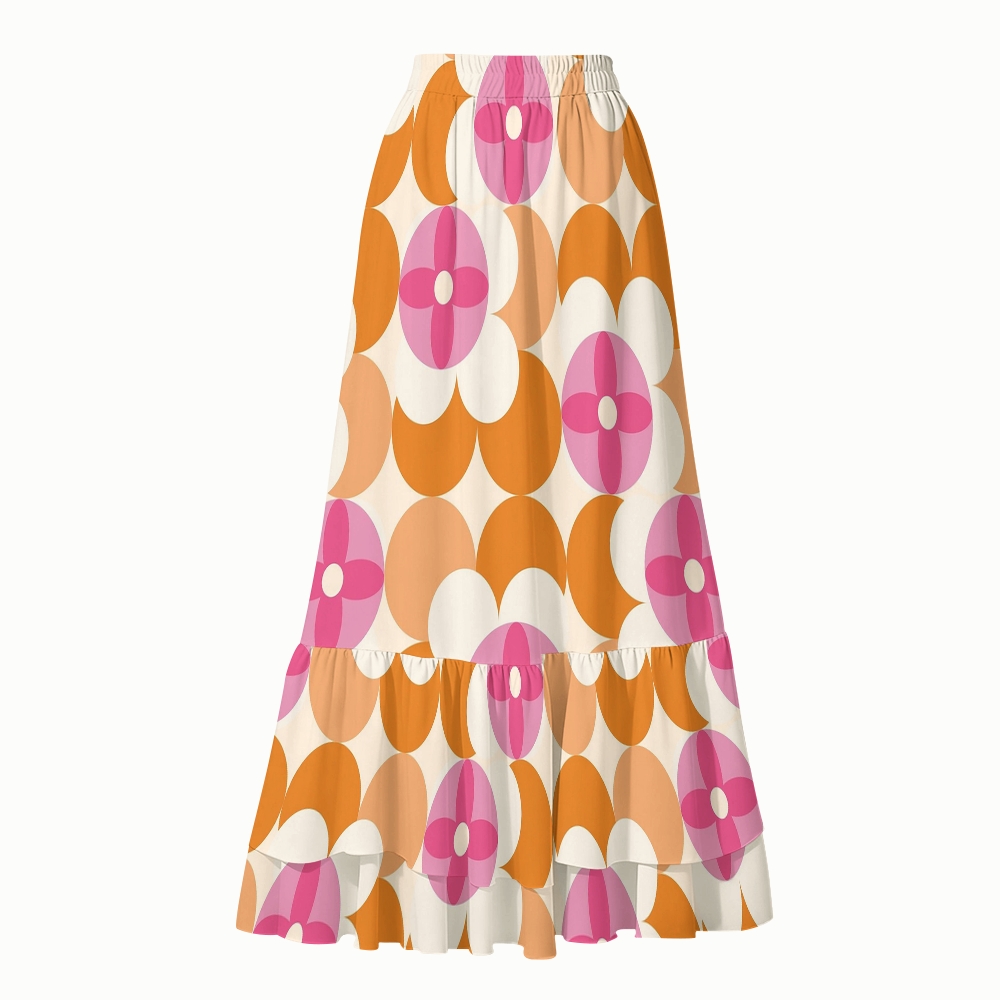 Geometric Floral Halter Side Tie Tankini Set With Matching Skirt