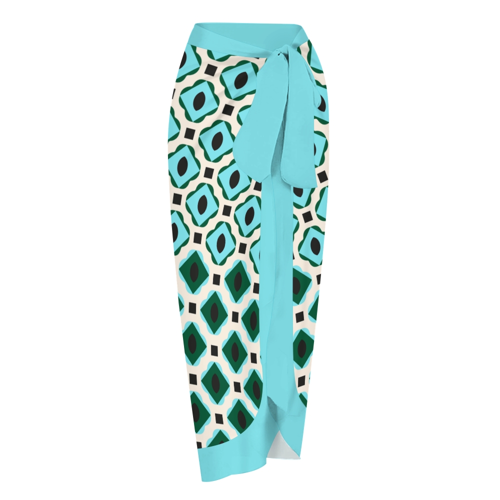 Women's Teal Green Geometric Tile Print Tie-up One-piece Swimsuit