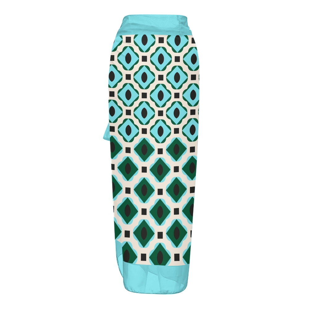 Women's Teal Green Geometric Tile Print Tie-up One-piece Swimsuit