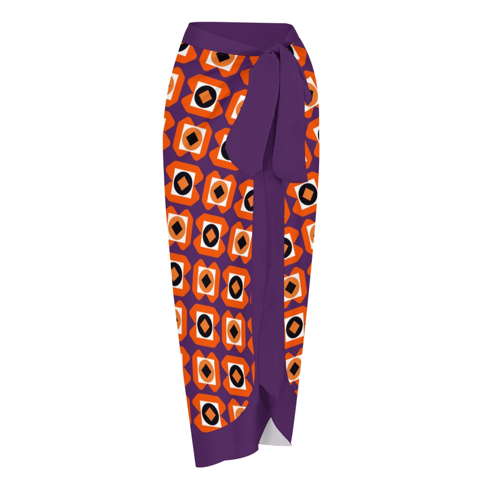 Women's Purple Orange Black Square Print Tie-up One-piece Swimsuit