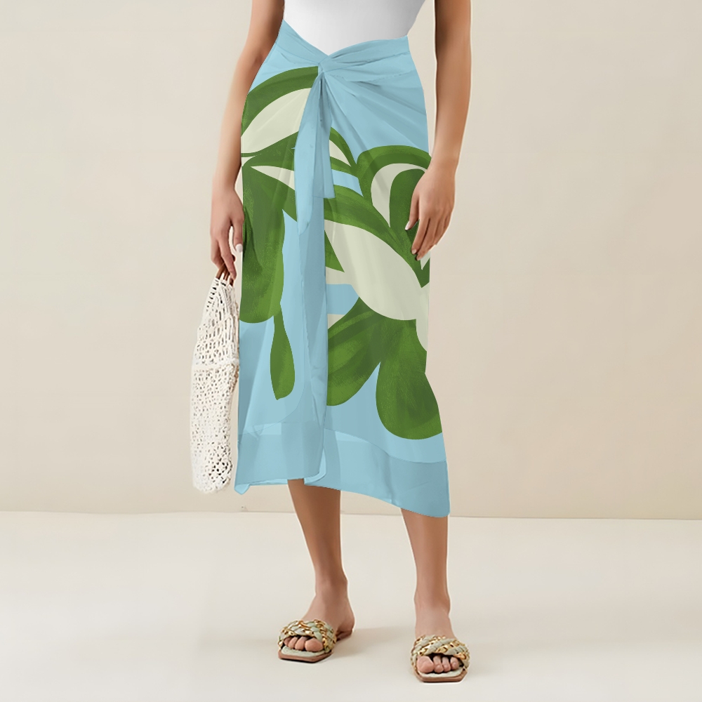 Women's Green White Leaf Block Print Tie-up One-piece Swimsuit