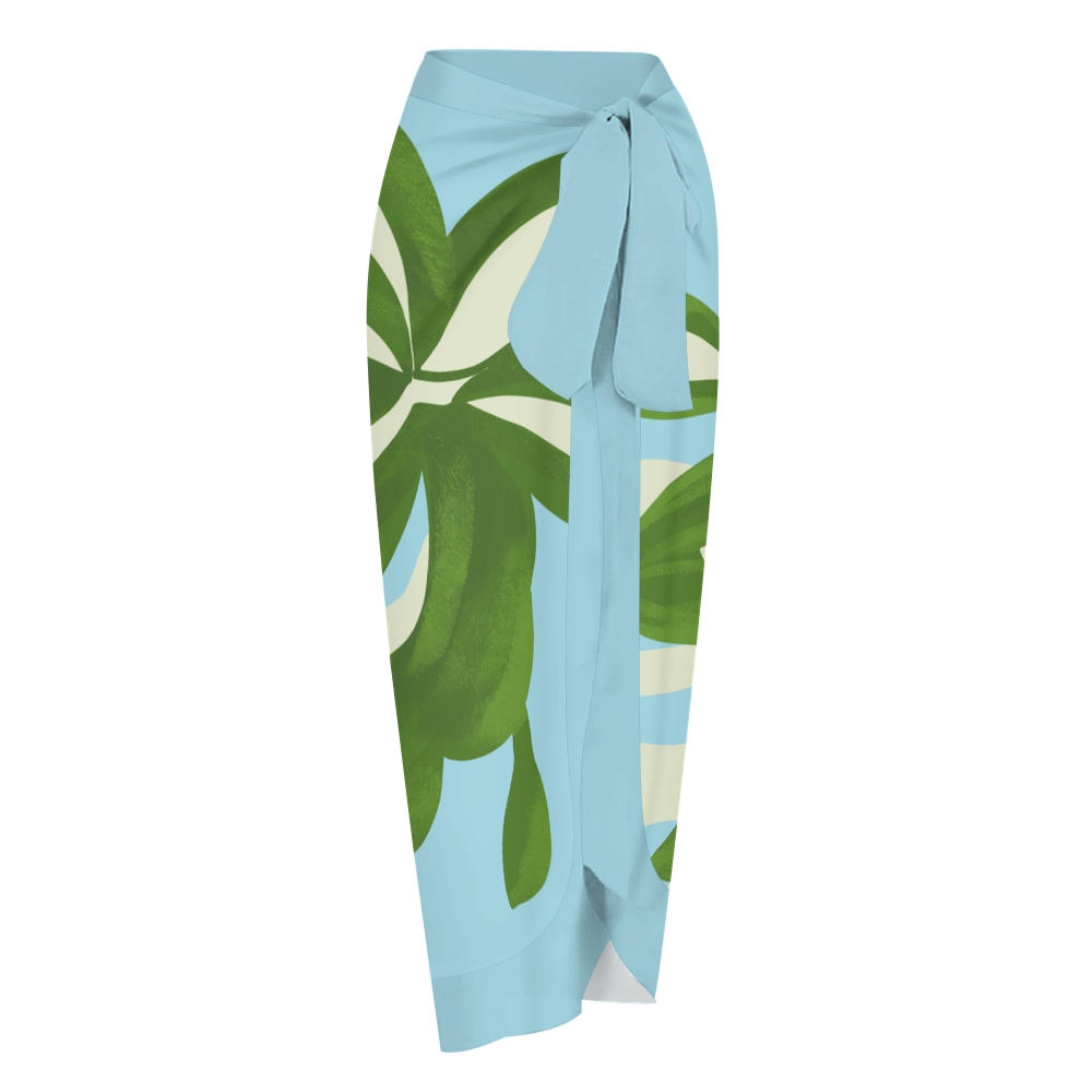 Women's Green White Leaf Block Print Tie-up One-piece Swimsuit