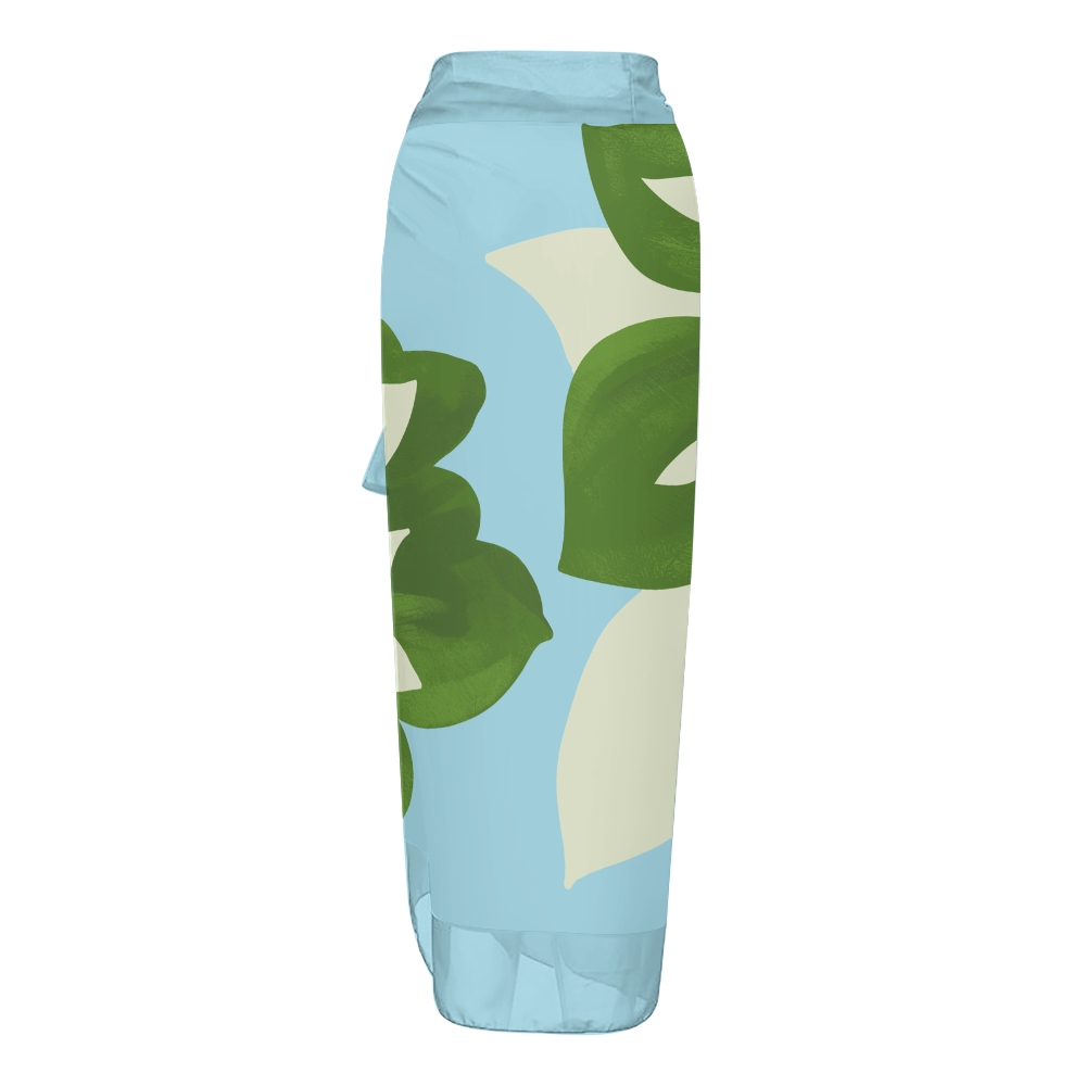 Women's Green White Leaf Block Print Tie-up One-piece Swimsuit