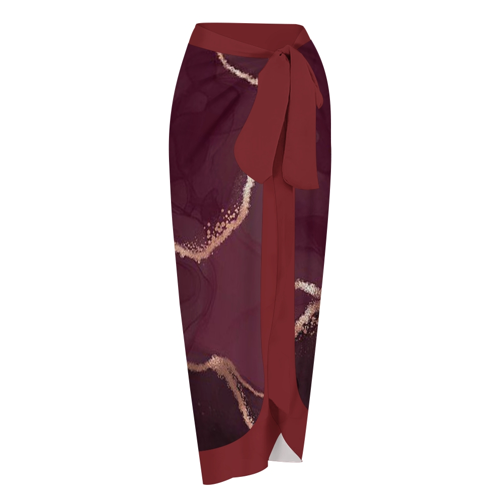 Women's Burgundy Gold Marble Print Tie-up One-piece Swimsuit