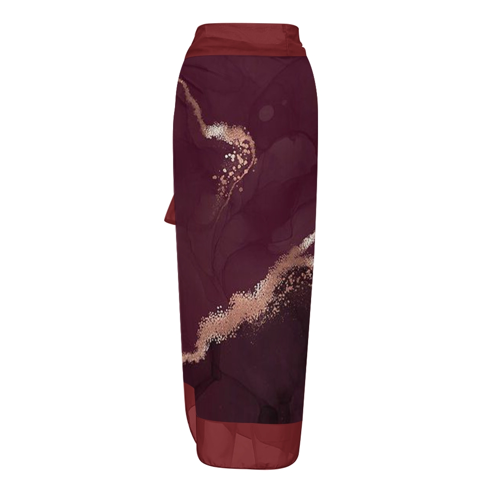 Women's Burgundy Gold Marble Print Tie-up One-piece Swimsuit