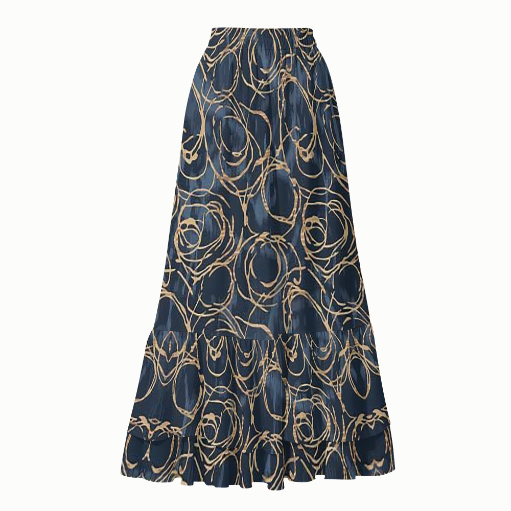 Abstract Line Circle Print Halter Side Tie Tankini Set With Skirt