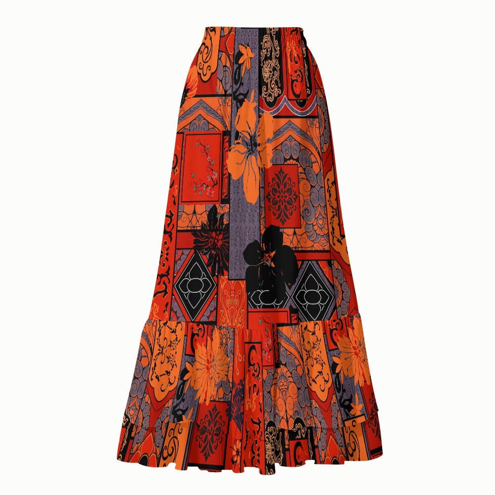 Boho Patchwork Floral Halter Tankini Set With Skirt