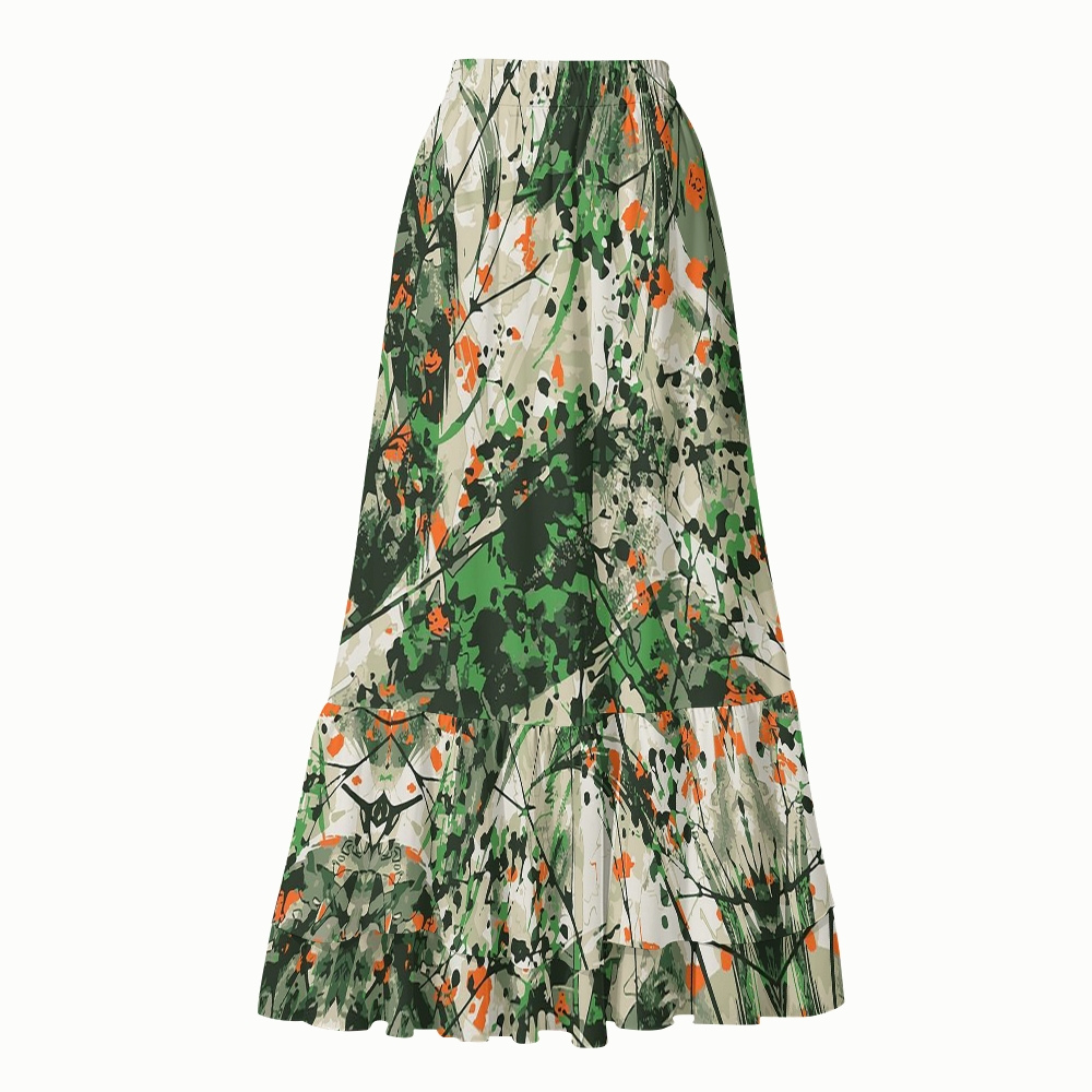 Abstract Ink Floral Print Halter Side Tie Tankini Set With Skirt