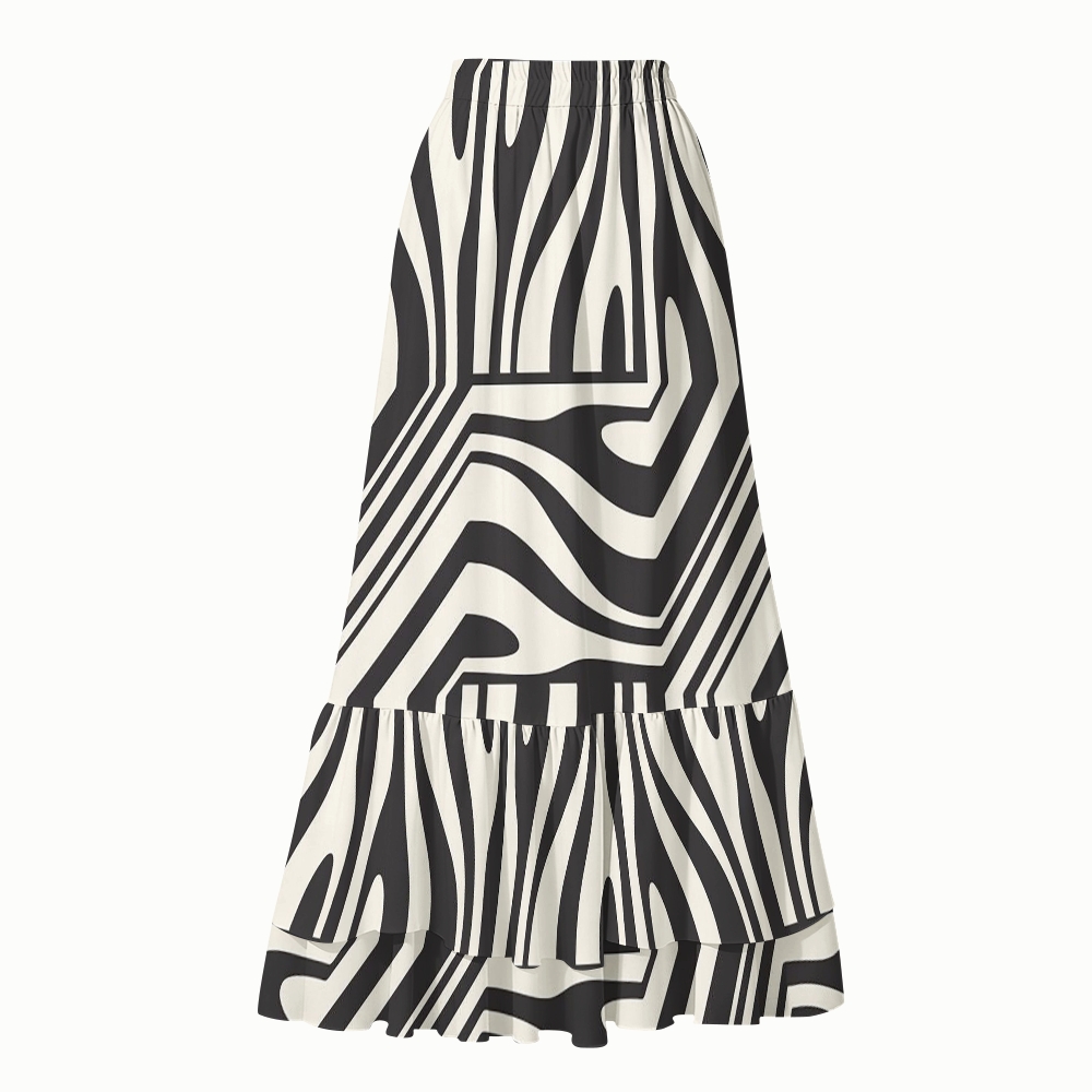 Zebra Abstract Stripe Halter Tankini Set With Skirt