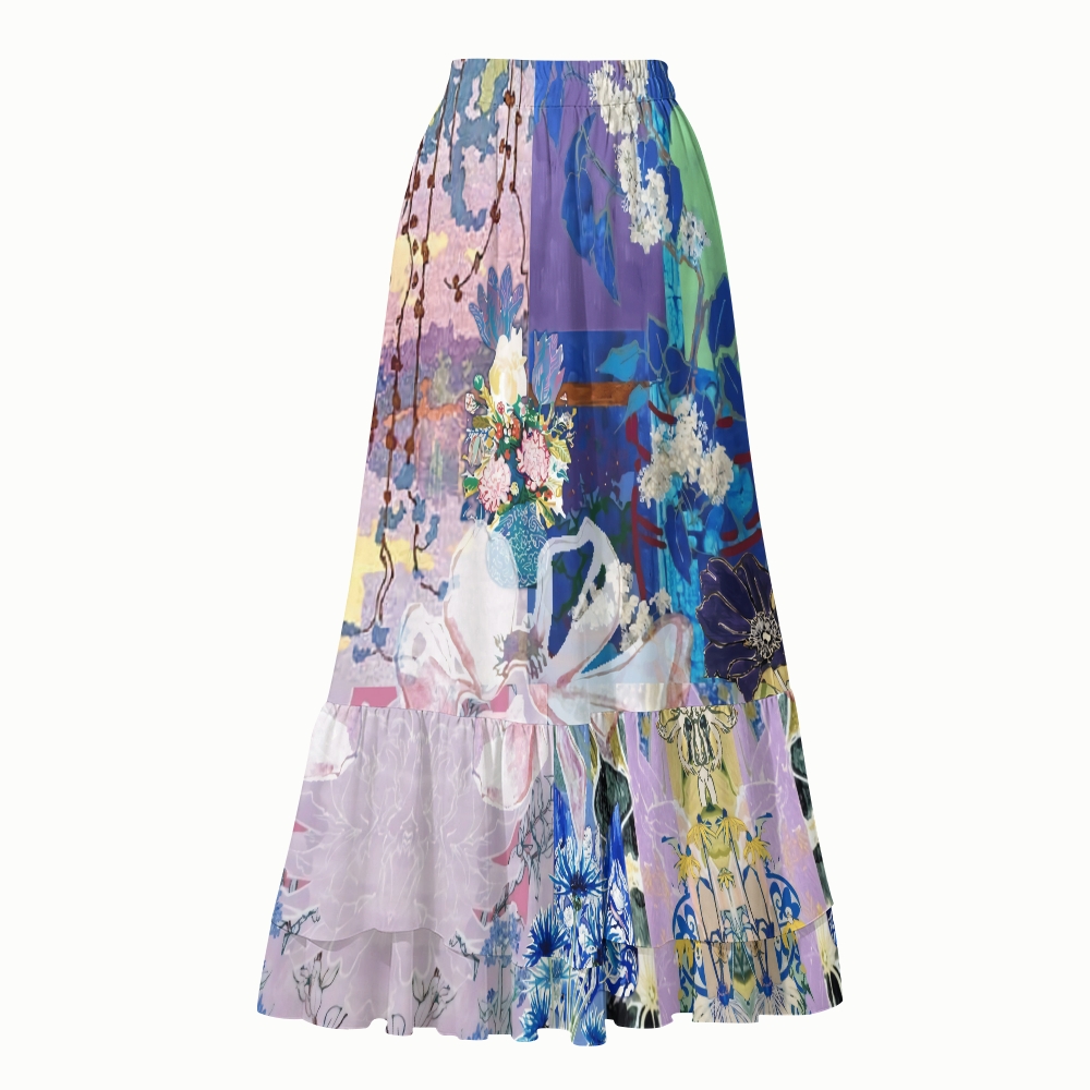 ollage Floral Oil Painting Halter Tankini Set With Skirt