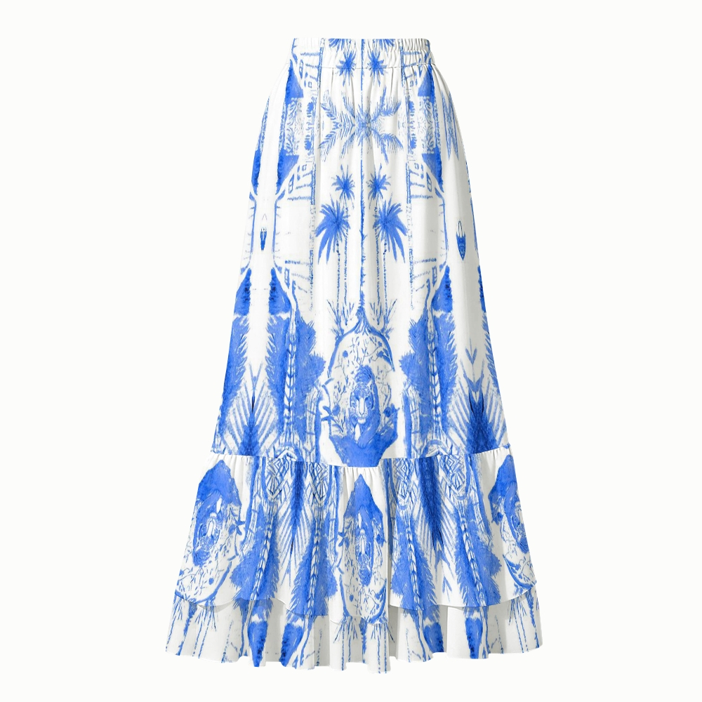 Women's Blue And White Tropical Print One-Piece Swimsuit Set