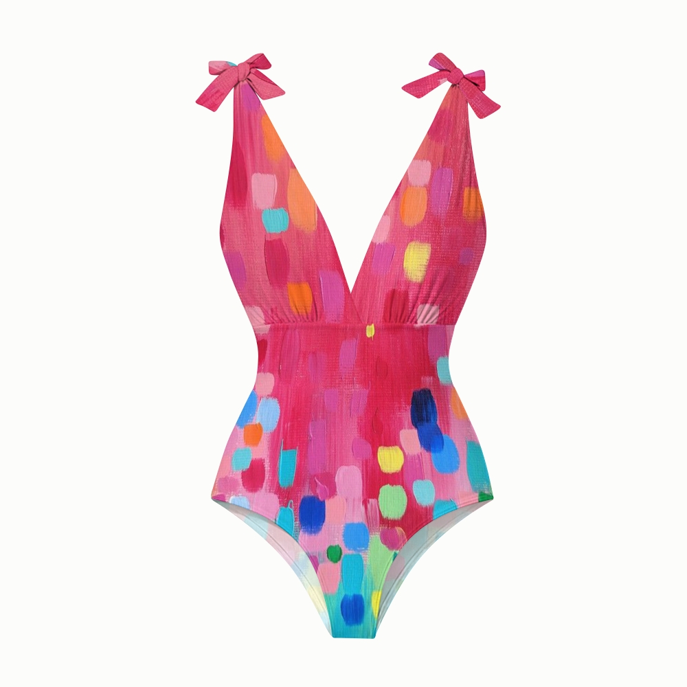 Women's Vibrant Brush Spot Print One-Piece Swimsuit Set