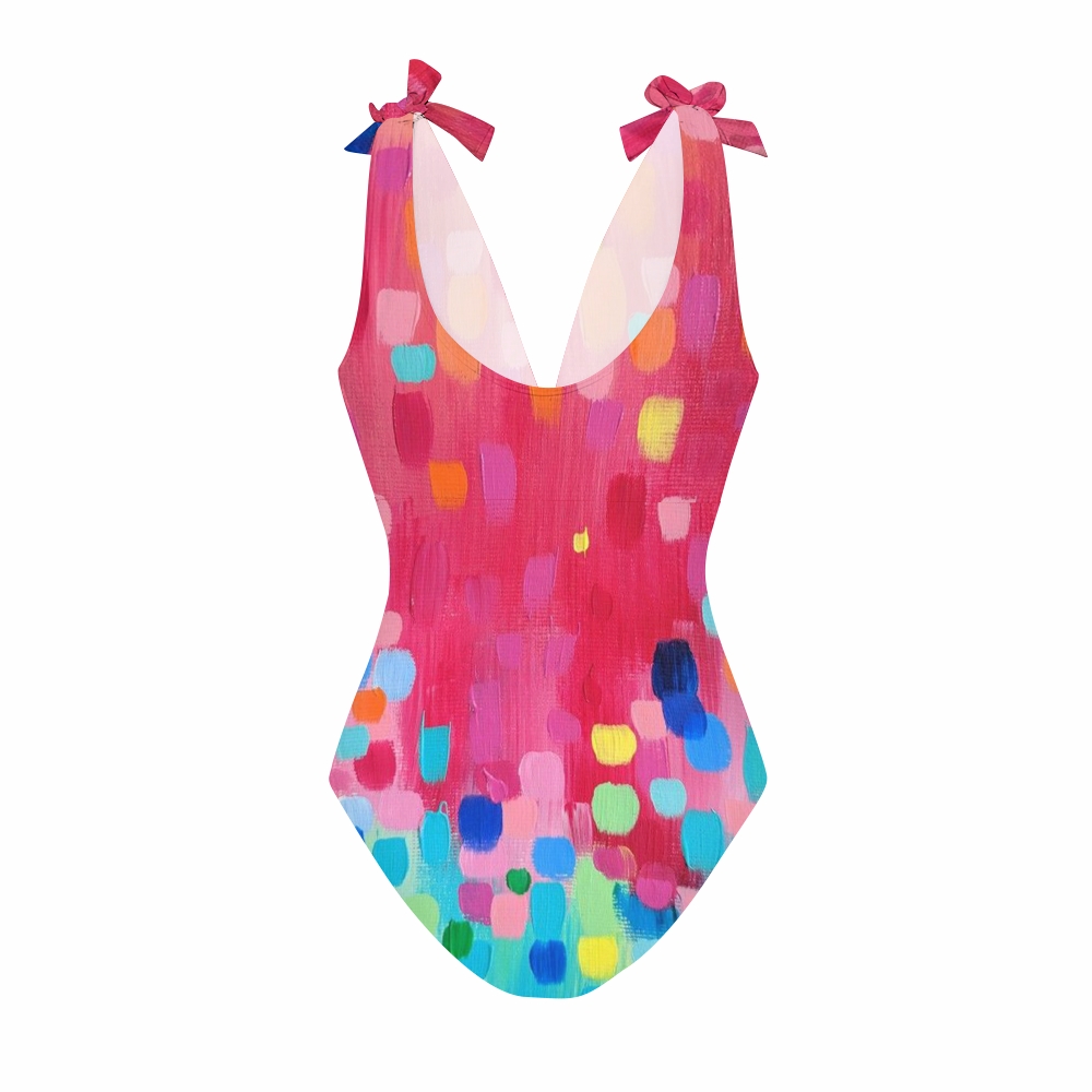 Women's Vibrant Brush Spot Print One-Piece Swimsuit Set