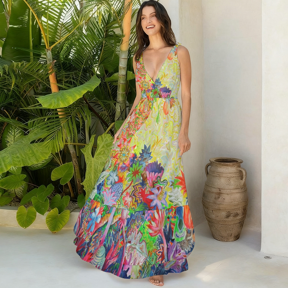 Women's Psychedelic Tropical Print One-Piece Swimsuit Set