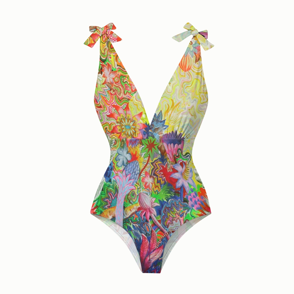 Women's Psychedelic Tropical Print One-Piece Swimsuit Set