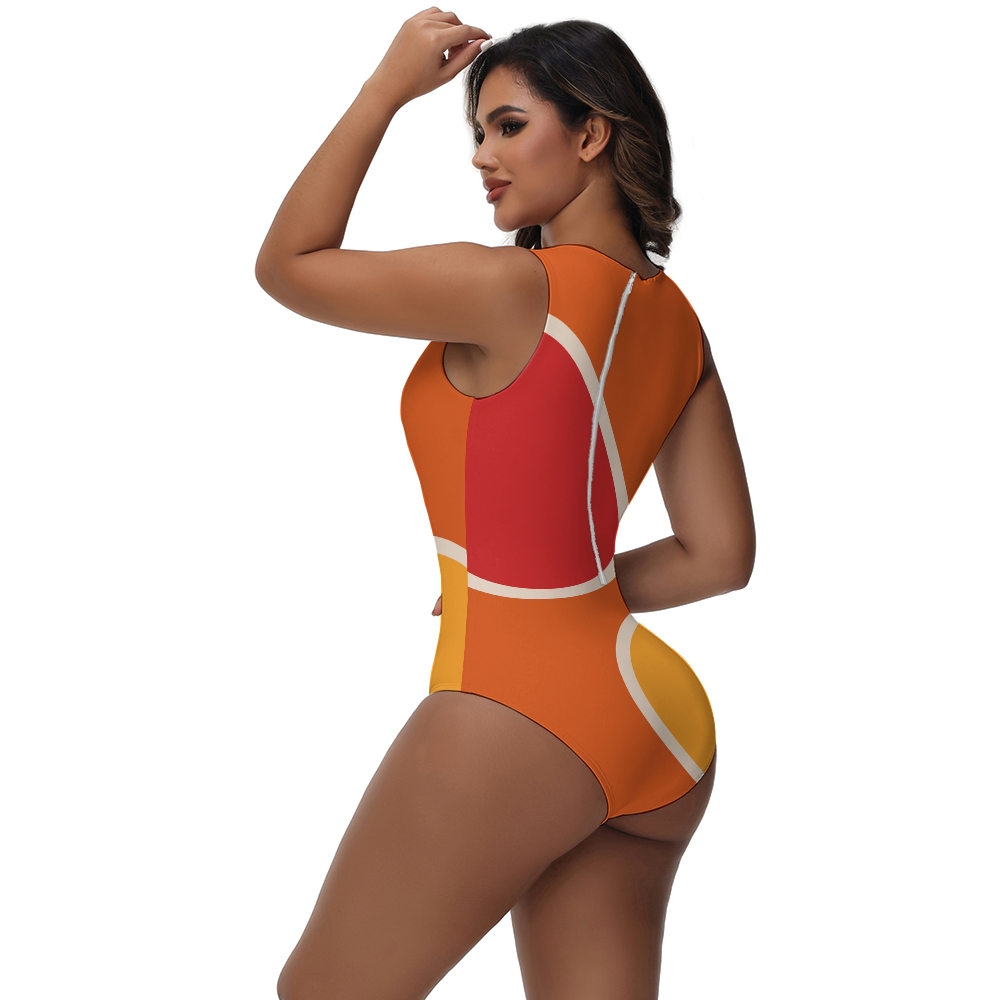 Color Block Print One-Piece Swimsuit