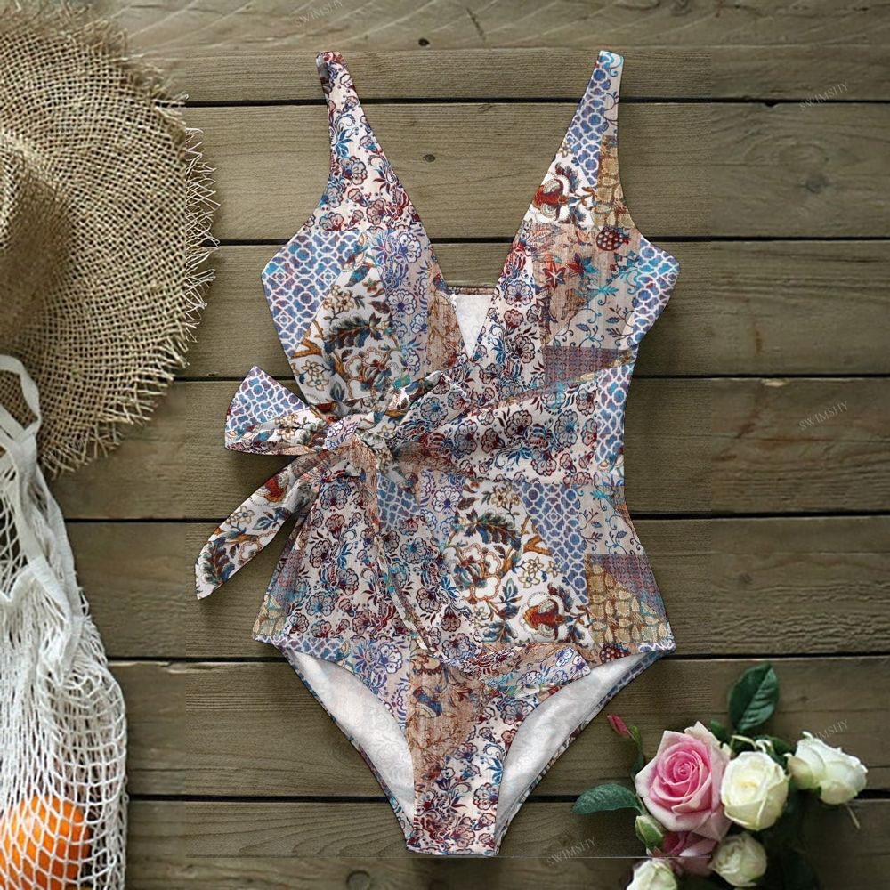 Boho Patchwork Print One-Piece Swimsuit