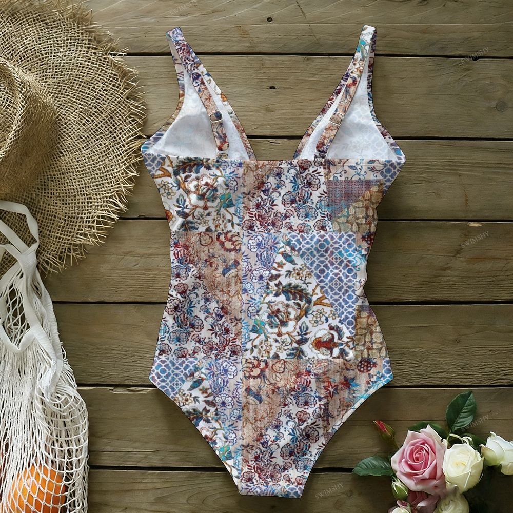 Boho Patchwork Print One-Piece Swimsuit