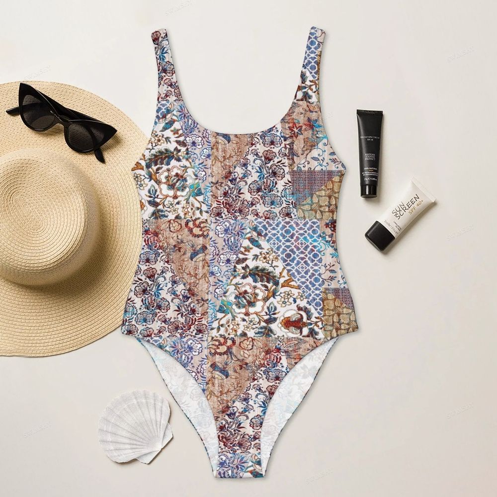 Boho Patchwork Print One-Piece Swimsuit