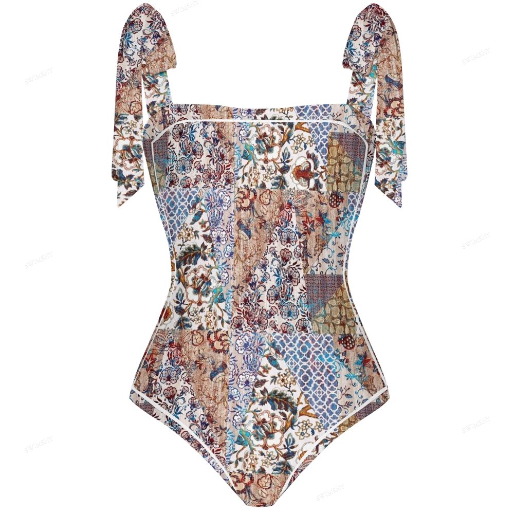 Boho Patchwork Print One-Piece Swimsuit