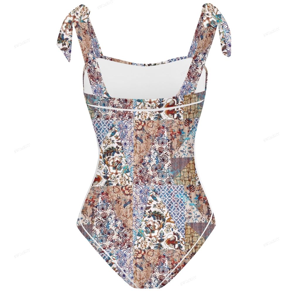 Boho Patchwork Print One-Piece Swimsuit