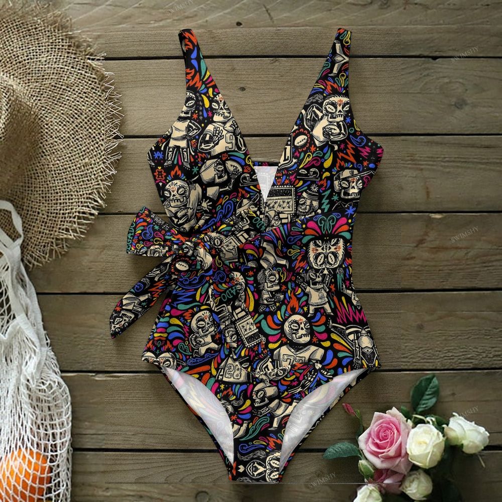 NFL Skull Football Print One Piece Swimsuit