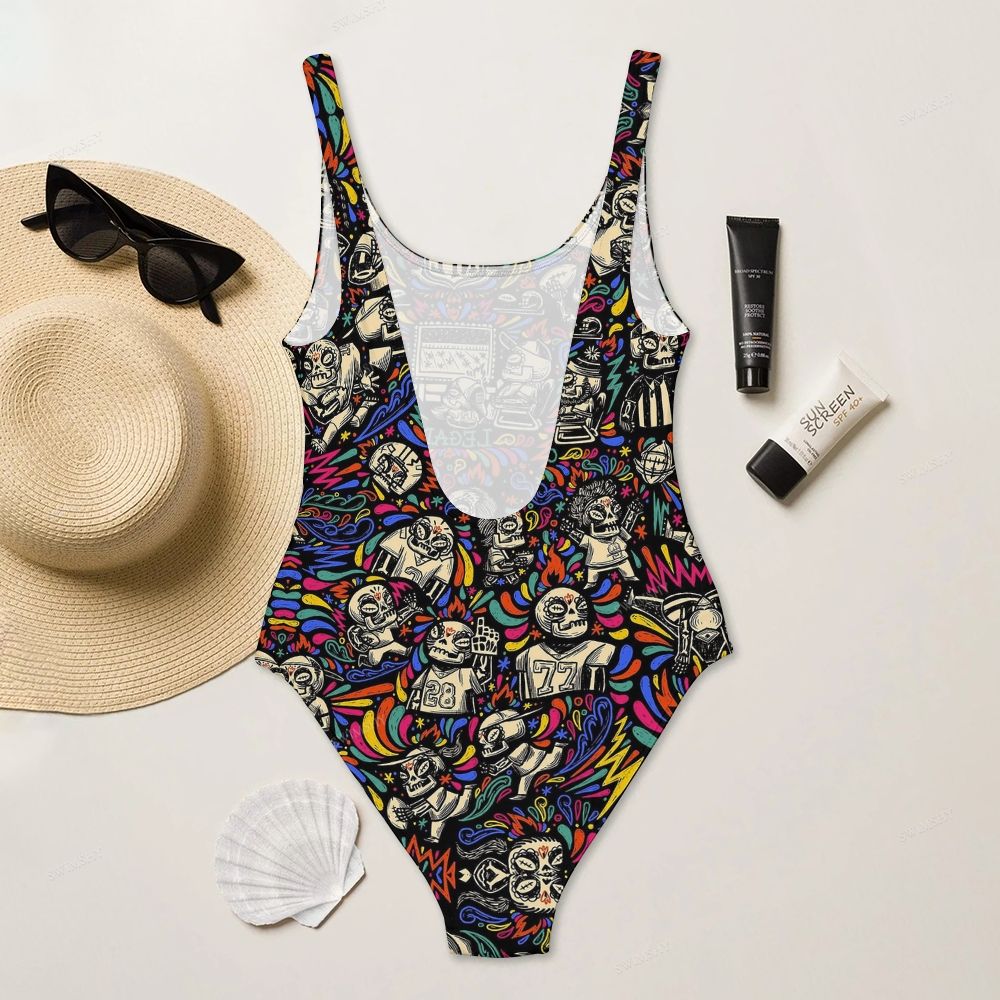 NFL Skull Football Print One Piece Swimsuit