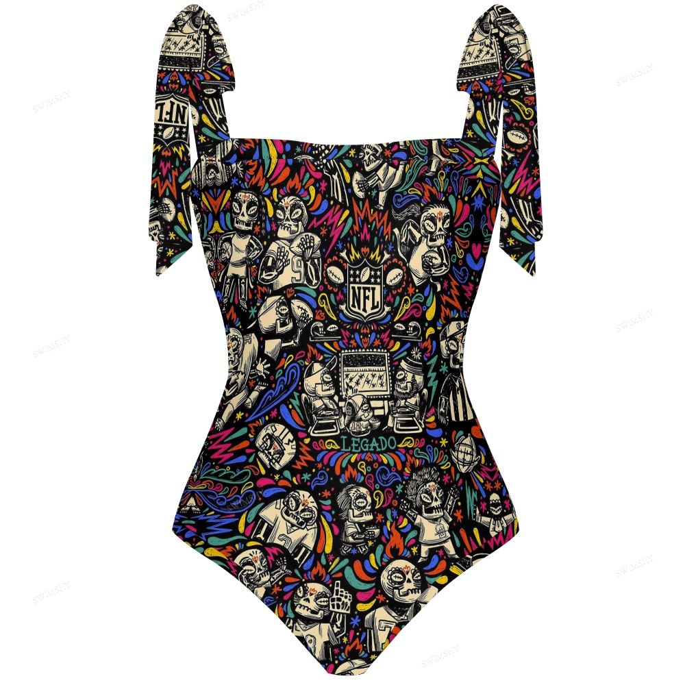 NFL Skull Football Print One Piece Swimsuit
