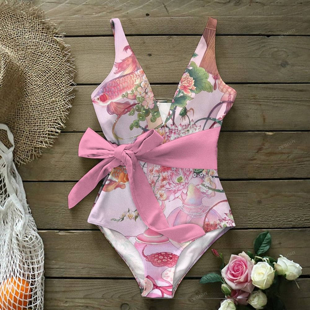 Koi Floral Print One-Piece Swimsuit