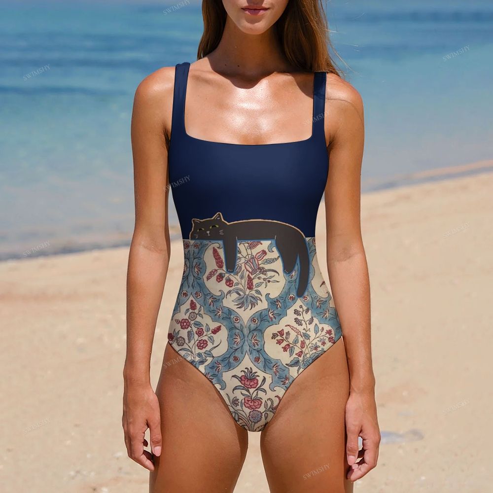 Vintage Persian Floral Cat Print Two Piece & One Piece Swimsuit