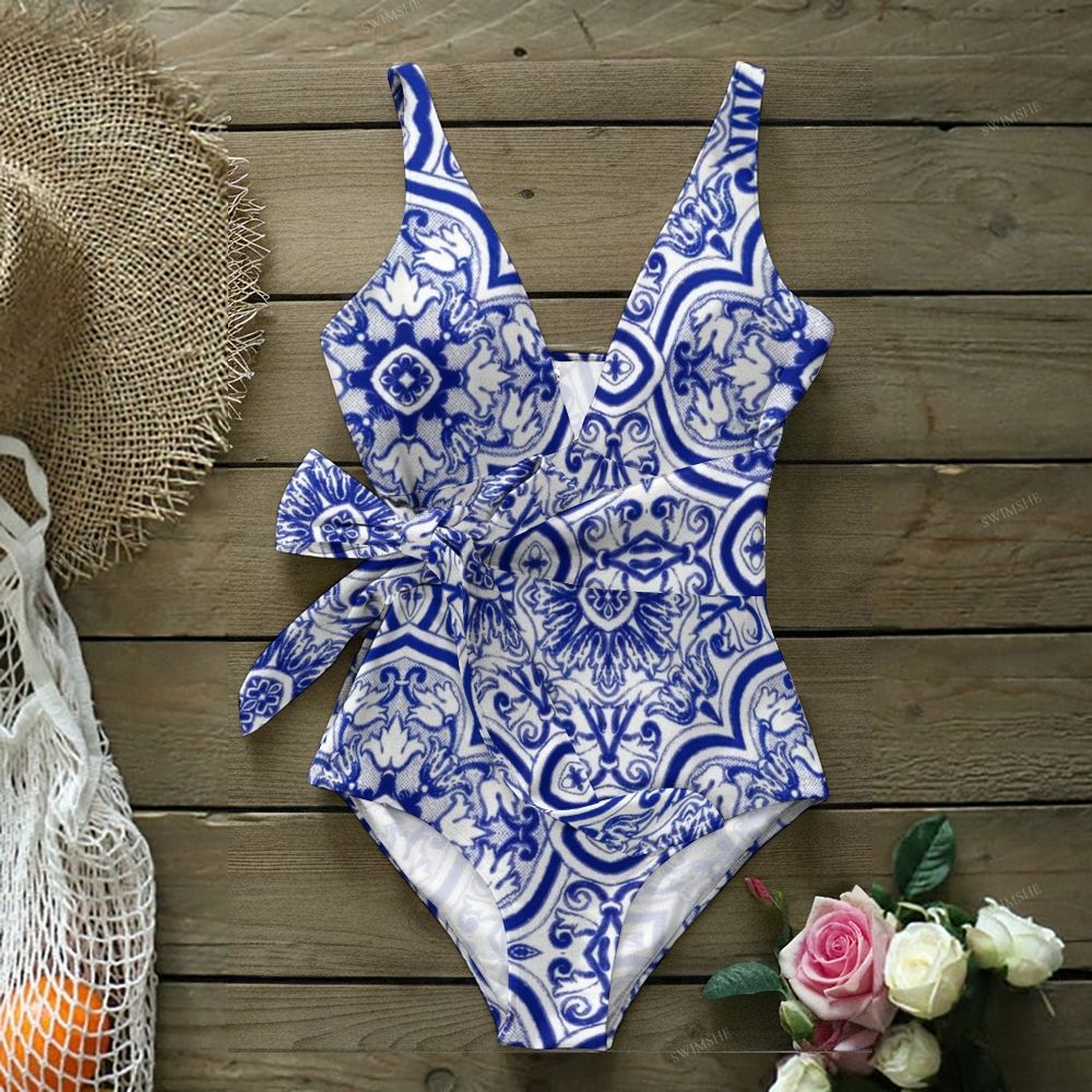 Classic Majolica Blue One-Piece Swimsuit