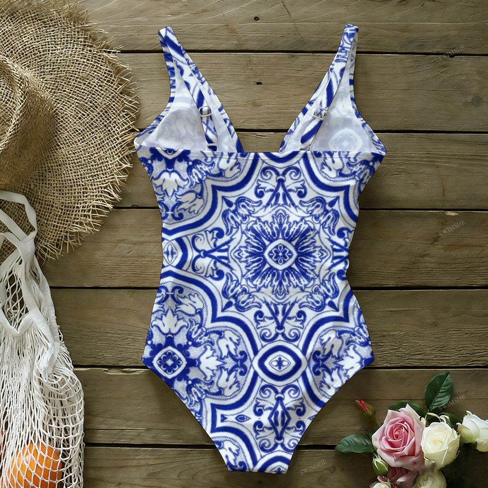 Classic Majolica Blue One-Piece Swimsuit