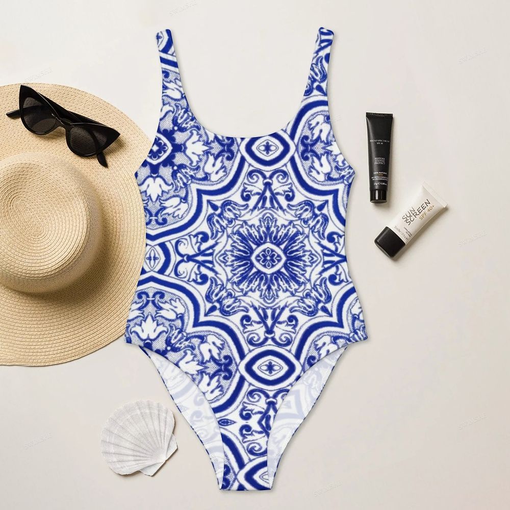 Classic Majolica Blue One-Piece Swimsuit