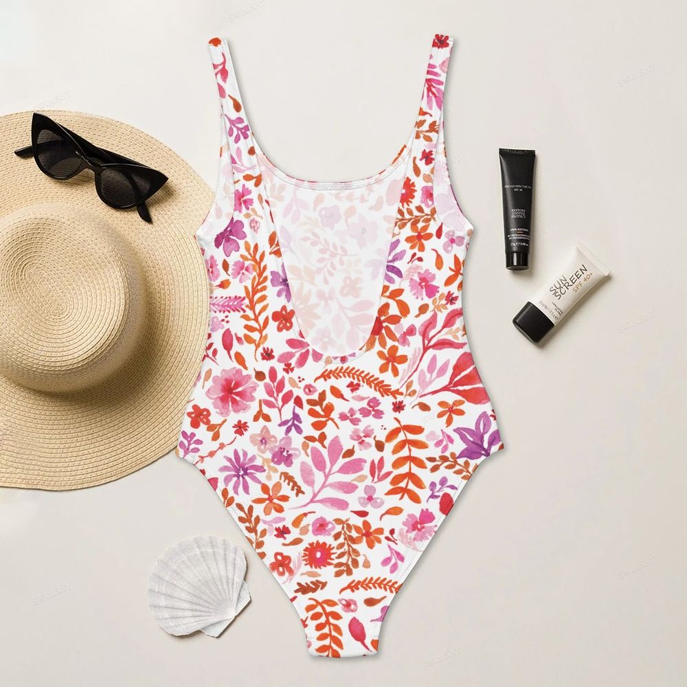 Watercolor Pink Floral Print One-Piece Swimsuit