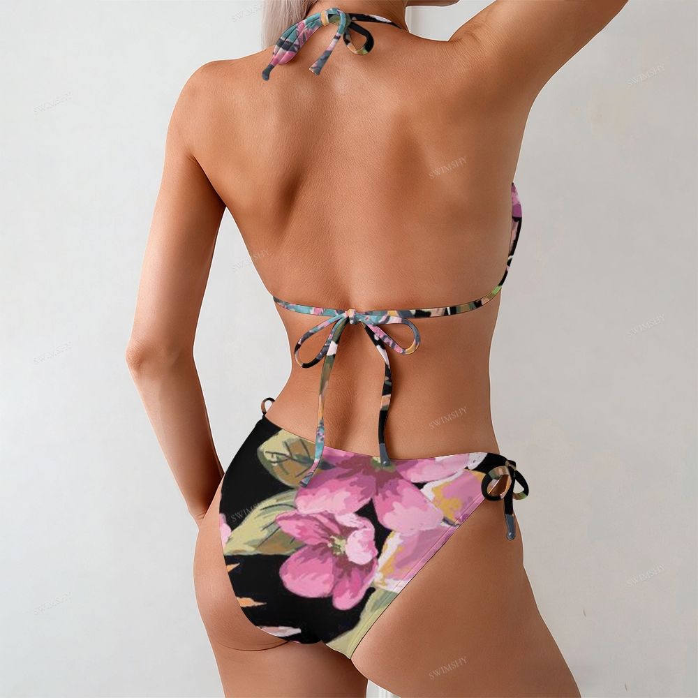 Women's Pink Flower And Butterfly Print Swimsuit