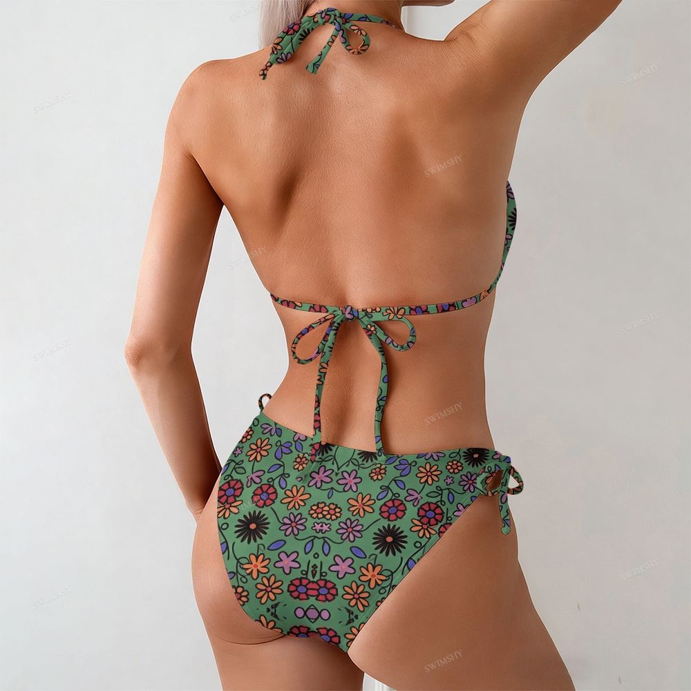 Vibrant Floral Geometric Print Plunging Bikini Set