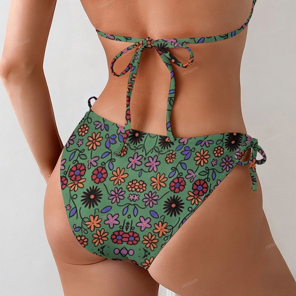 Vibrant Floral Geometric Print Plunging Bikini Set