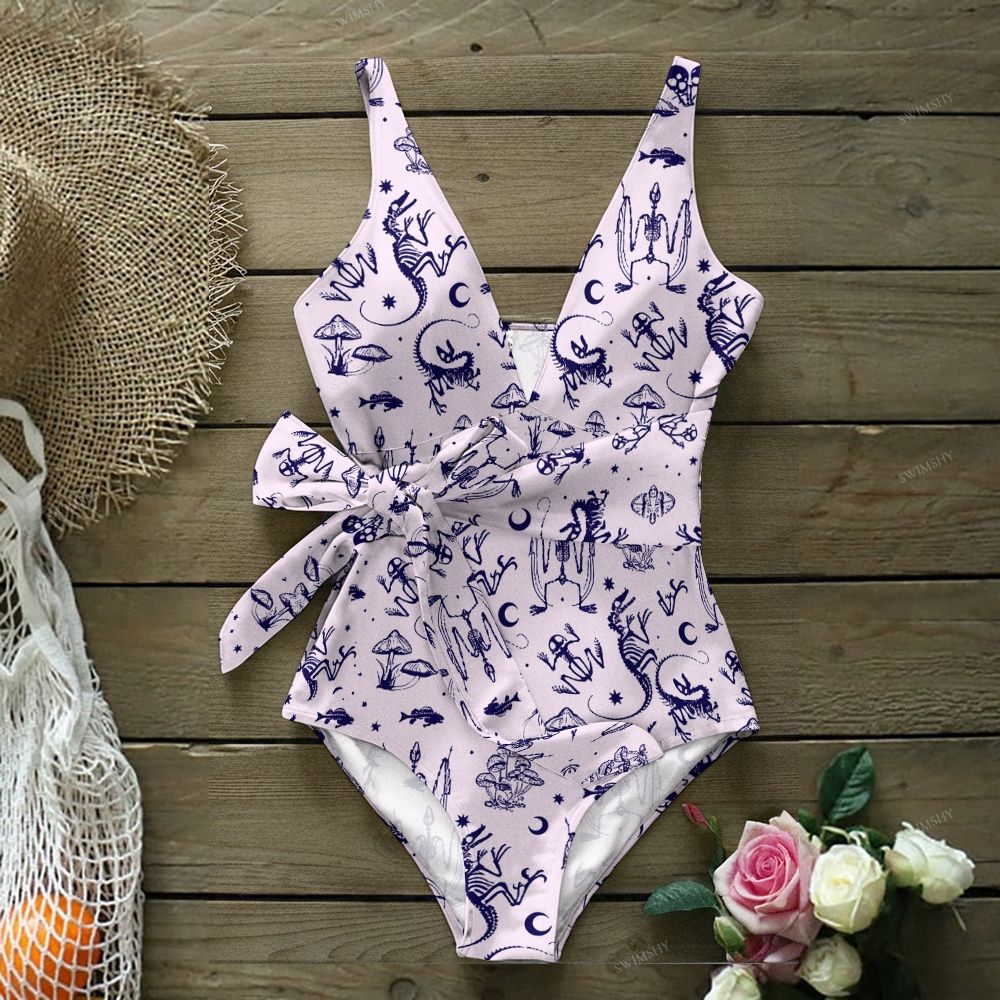 Mystical Skeleton Print One-Piece Swimsuit