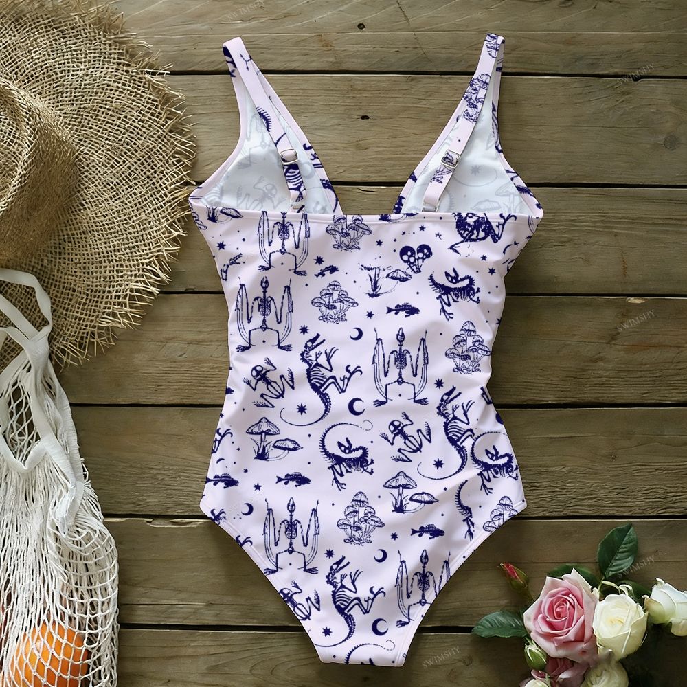 Mystical Skeleton Print One-Piece Swimsuit