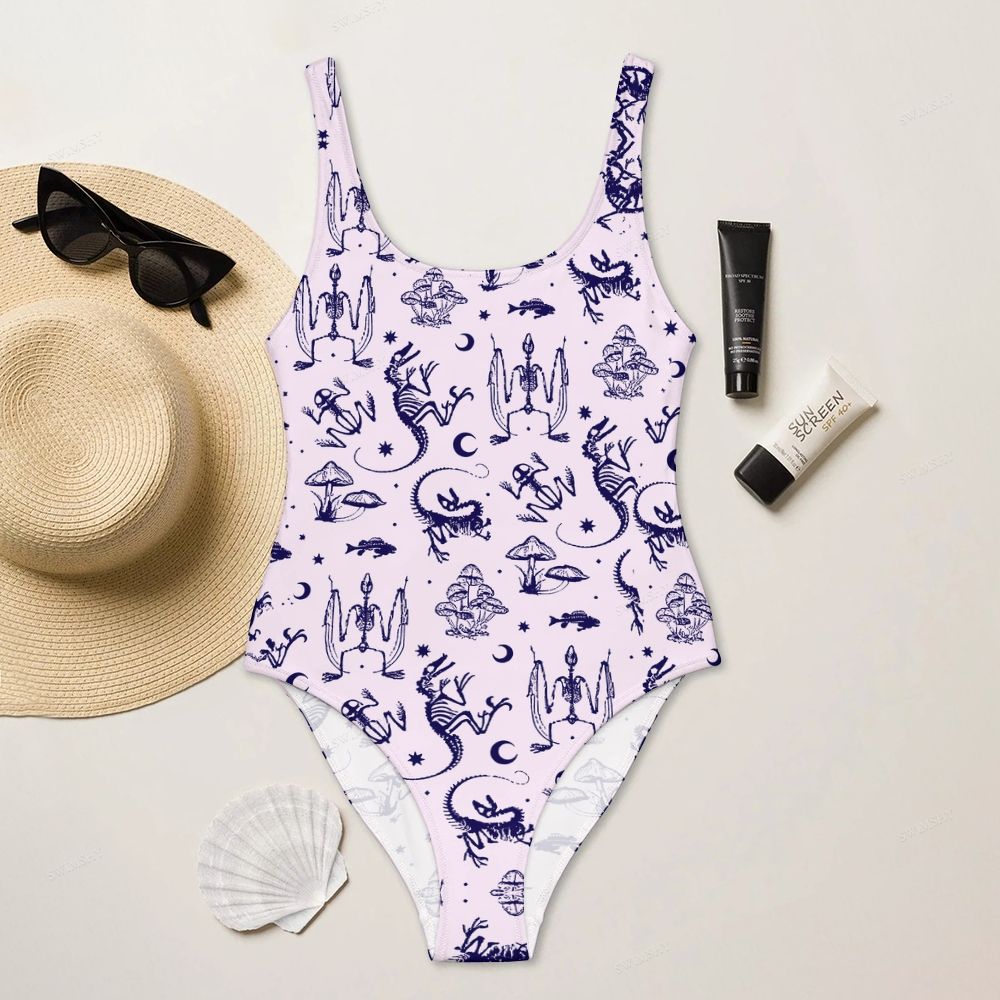 Mystical Skeleton Print One-Piece Swimsuit