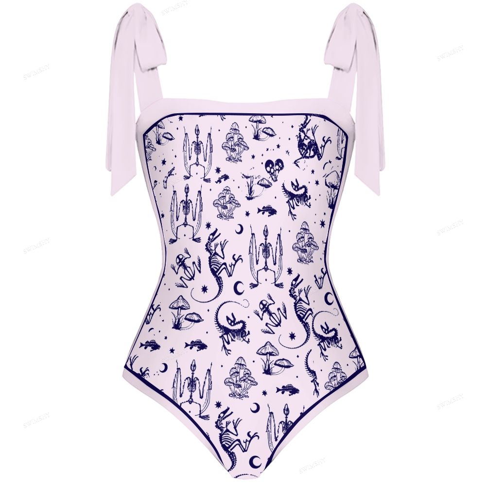 Mystical Skeleton Print One-Piece Swimsuit